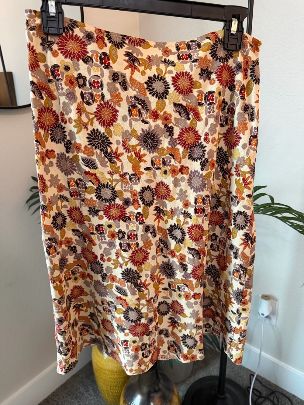 Michael Kors Floral Midi Skirt in Cream, Rust and Mustard